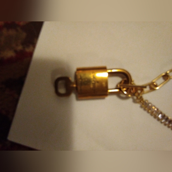 Luis Vuitton Lock with Key Necklace. Unique with Gold & Crystal Chain. - Picture 6 of 16